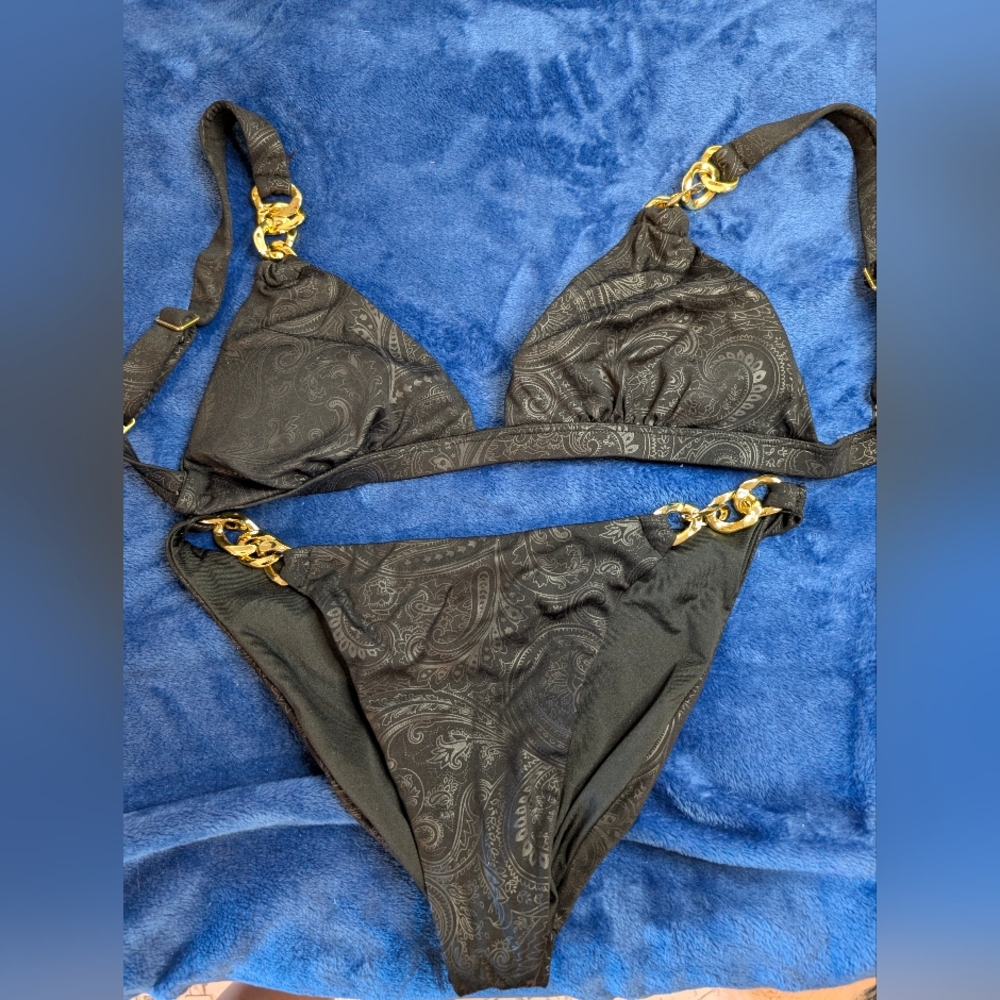 Dixxon Black Paisley Bikini with Gold Accents